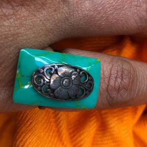 Ocean blue with silver filigree work